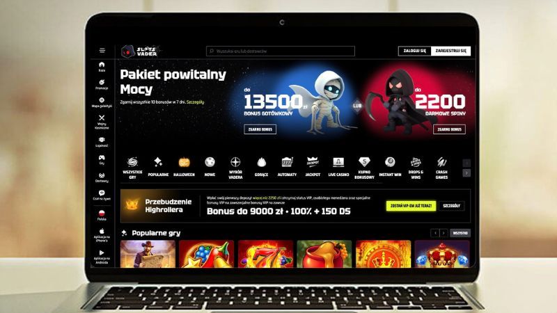 Strona główna kasyna SlotsVader na ekranie komputera