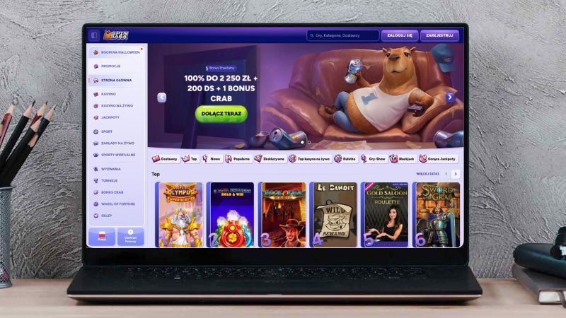 Strona główna kasyna Spinbara na ekranie komputera
