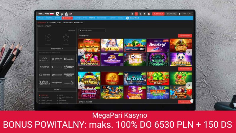 Strona główna kasyna MegaPari na ekranie laptopa