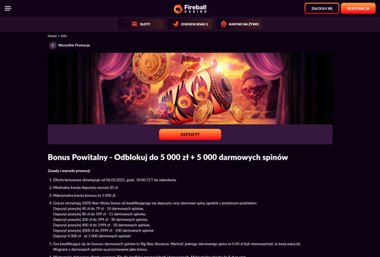 Kasyno Fireball – Bonus powitalny