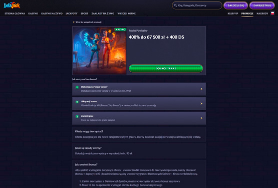 Kasyno LolaJack – Bonus powitalny