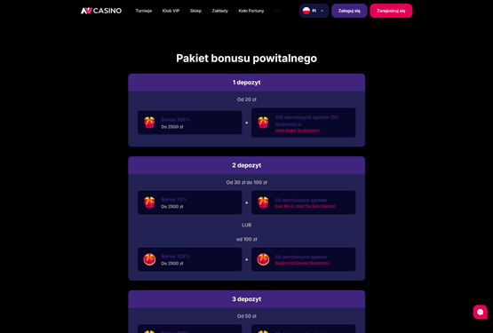 Kasyno NV Casino – Bonus powitalny