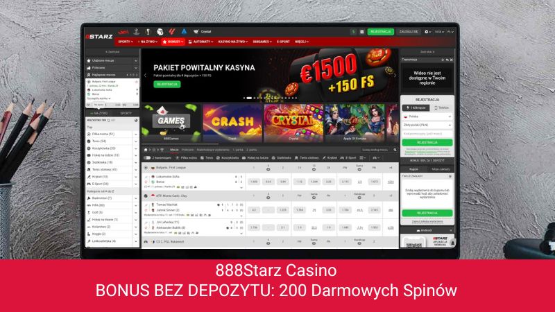 888Starz Casino na ekranie komputera