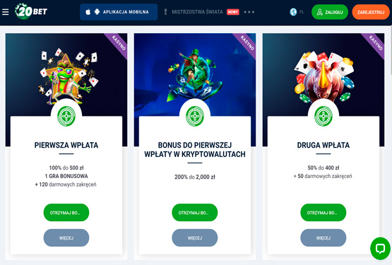 Oferta bonusowa w kasynie 20bet