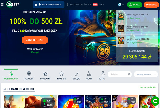 Strona gł&oacute;wna kasyna 20bet