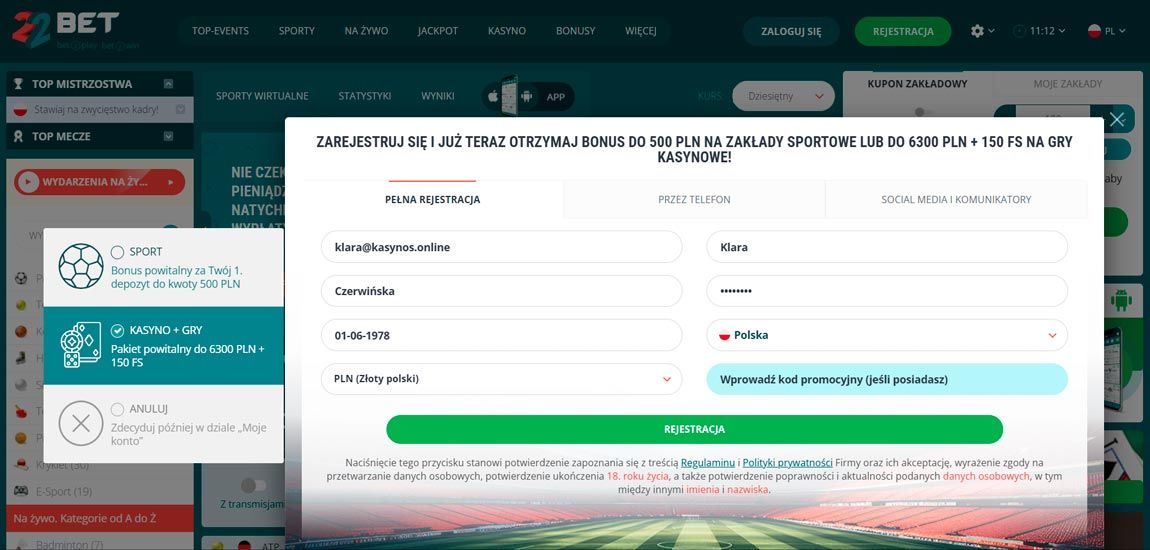 Uzupełnienie formularza
