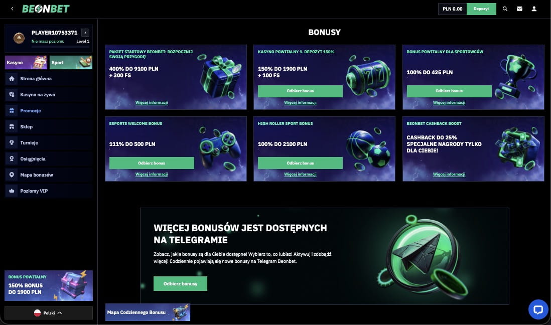 BeOnBet kasyno bonusy