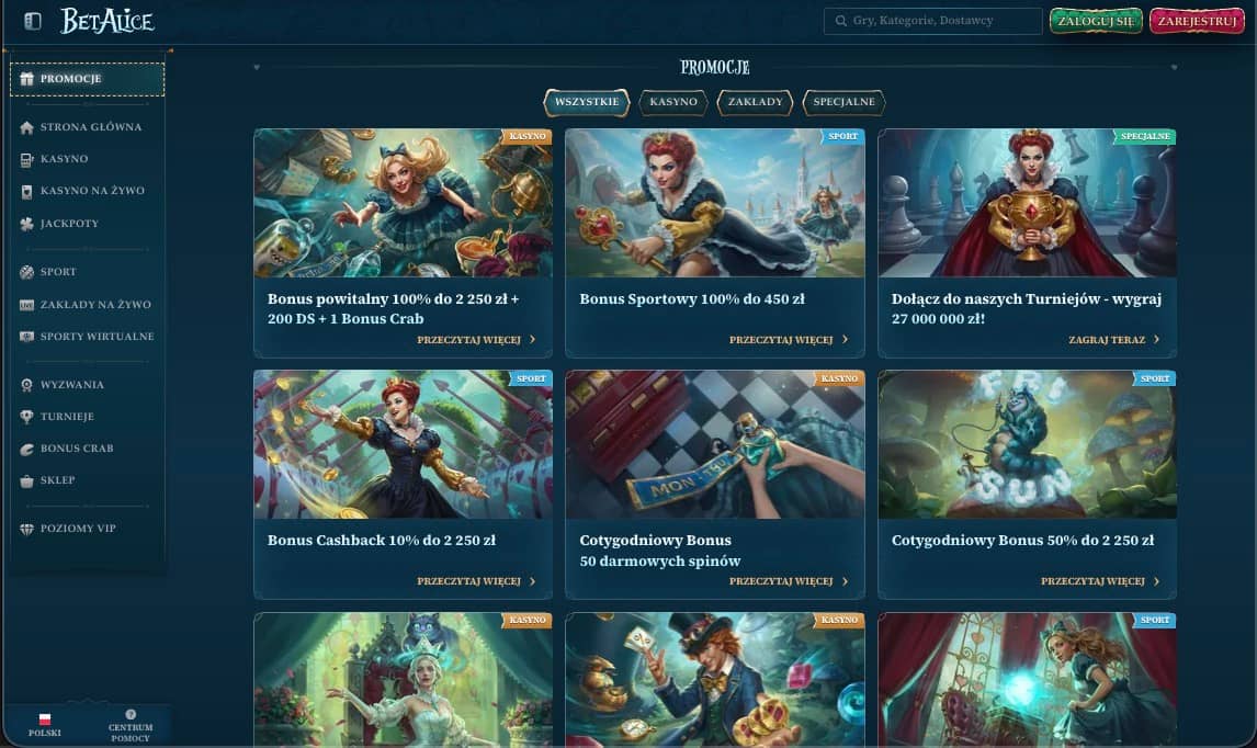 BetAlice kasyno bonusy