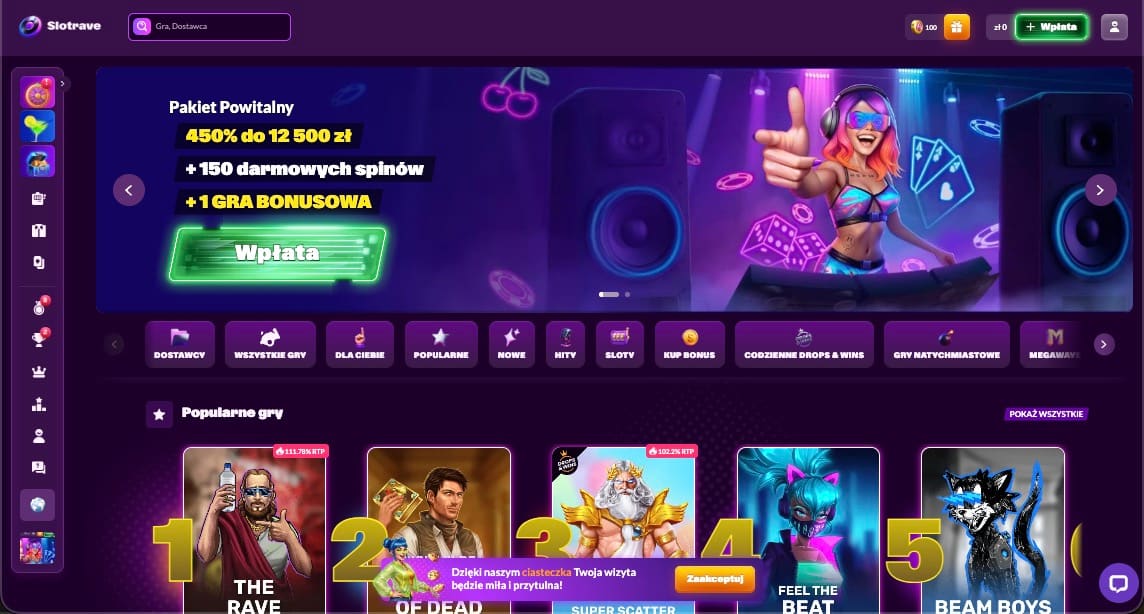 Strona gł&oacute;wna SlotRave Casino