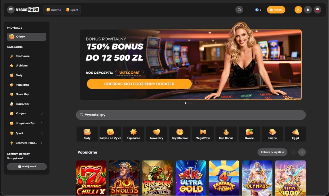 Strona główna kasyna Vegas Nova