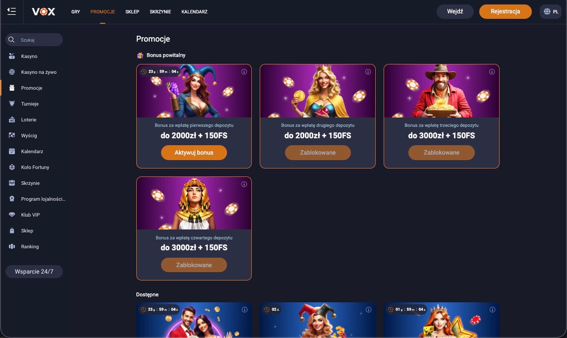 Oferta bonusowa kasyna Voxcasino
