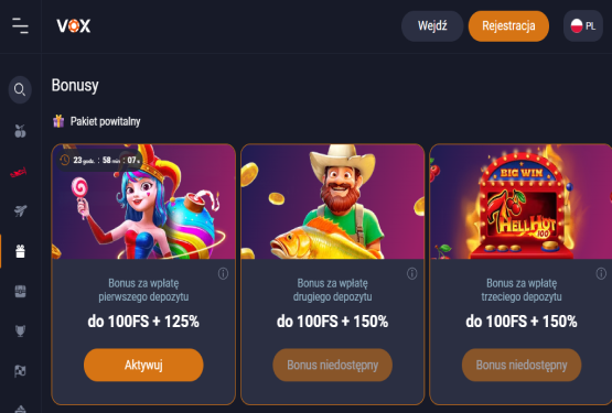 Oferta bonusowa kasyna Voxcasino