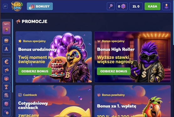 Birdspin kasyno bonusy