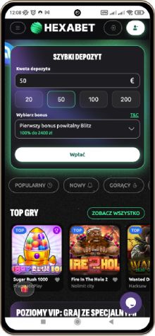 Mobilny zrzut ekranu strony głównej kasyna Hexabet