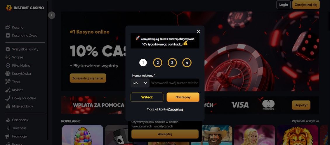 Rejestracja w Instant Casino - krok 3