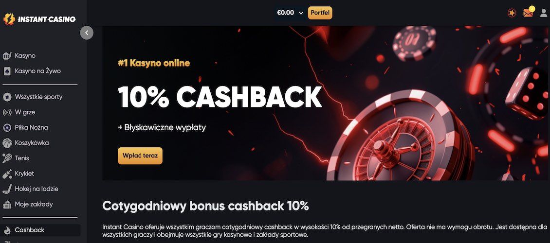 Bonus cashback w Instant Casino