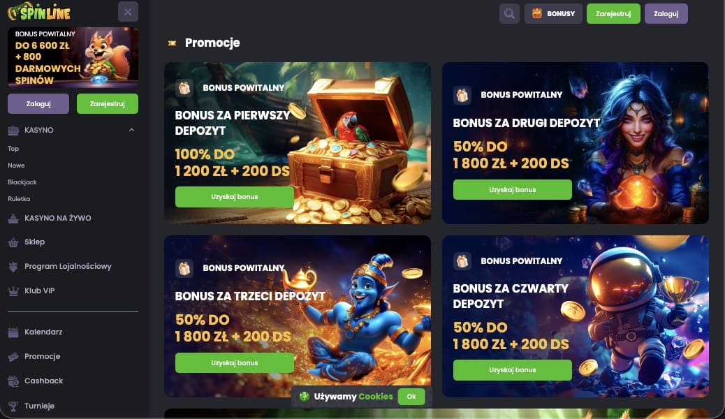 Oferta bonusowa kasyna Spinline