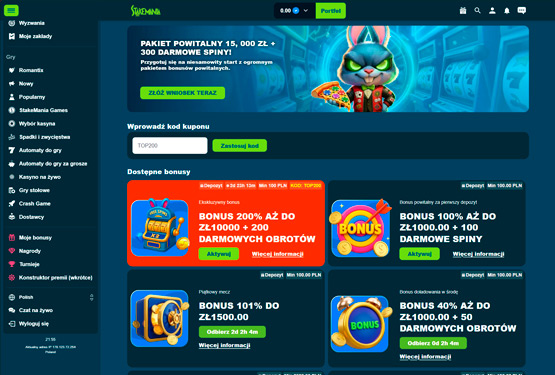 StakeMania kasyno bonusy