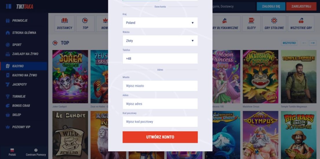 Rejestracja w kasynie TikiTaka - krok 4