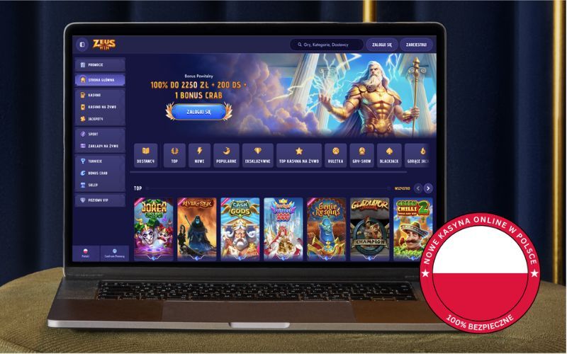 Strona główna ZeusWin Casino na ekranie komputera