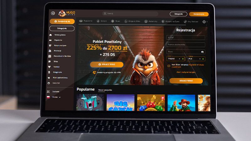 Strona główna Hugo Casino na ekranie komputera