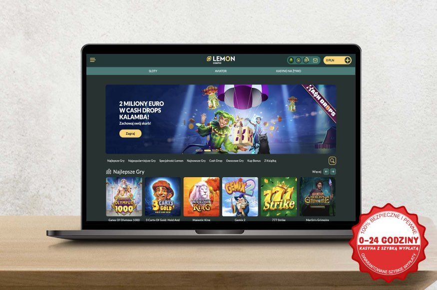 Strona główna Lemon Casino na ekranie komputera