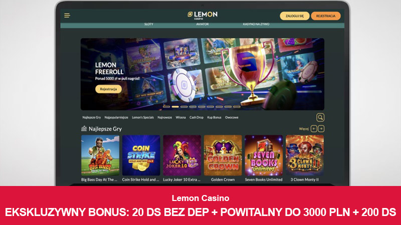 Lemon Casino na ekranie laptopa