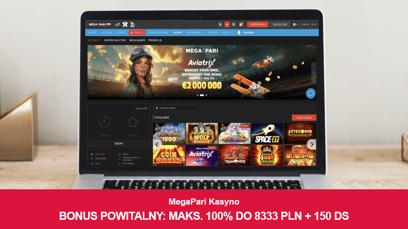 Megapari Casino na ekranie laptopa