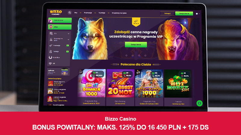 Bizzo Casino na ekranie komputera