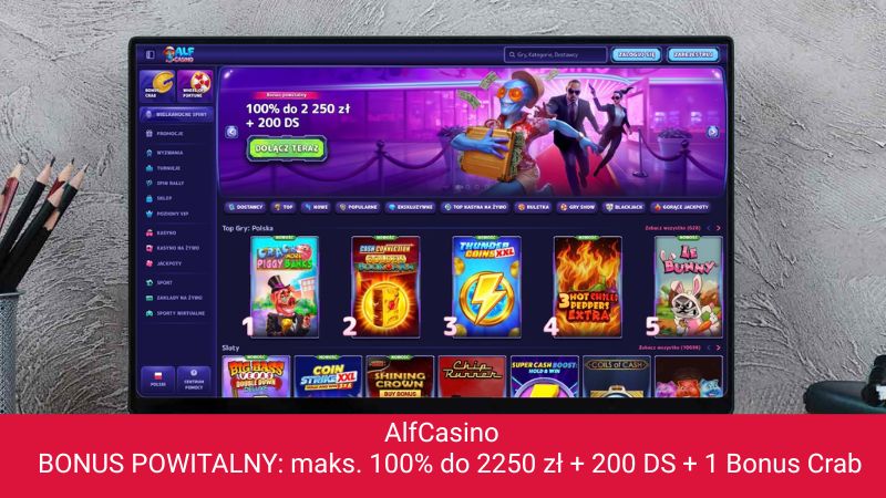 AlfCasino na ekranie komputera