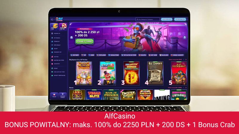 AlfCasino na ekranie komputera