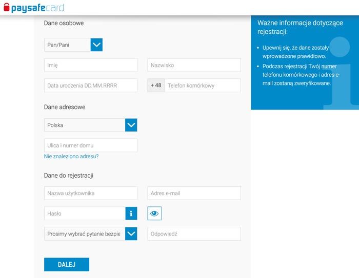 danye osobowy paysafecard