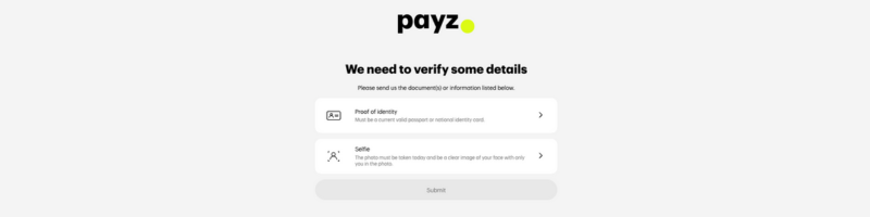 Opcje weryfikacji konta Payz