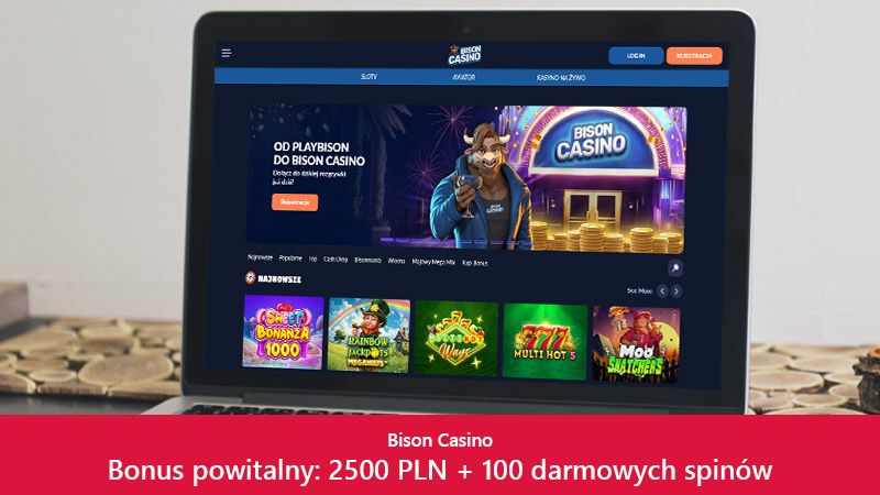 Strona główna Bison Casino na ekranie laptopa