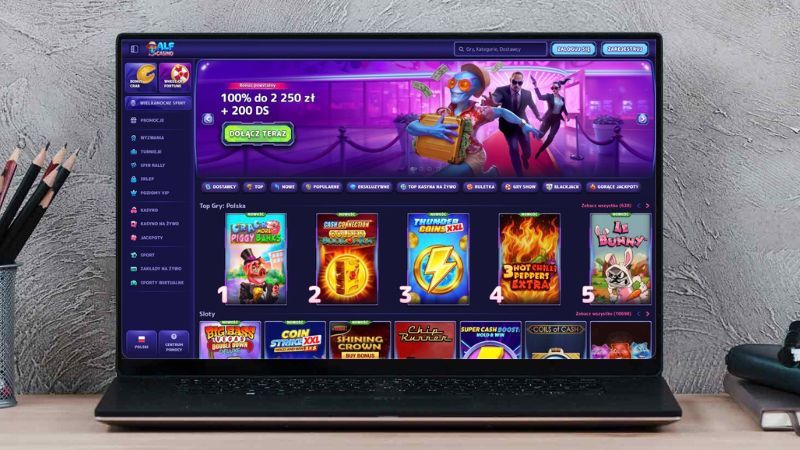 Strona gł&oacute;wna AlfCasino na ekranie komputera