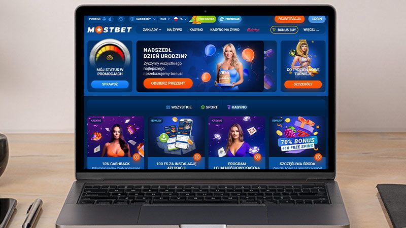 Strona główna kasyna Mostbet na ekranie komputera
