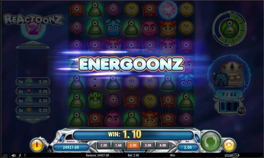 Funkcja Energotoonz w automacie Reactoonz 2