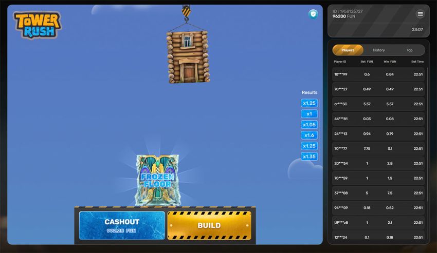 Funkcja Frozen Flor w grze Tower Rush Slot