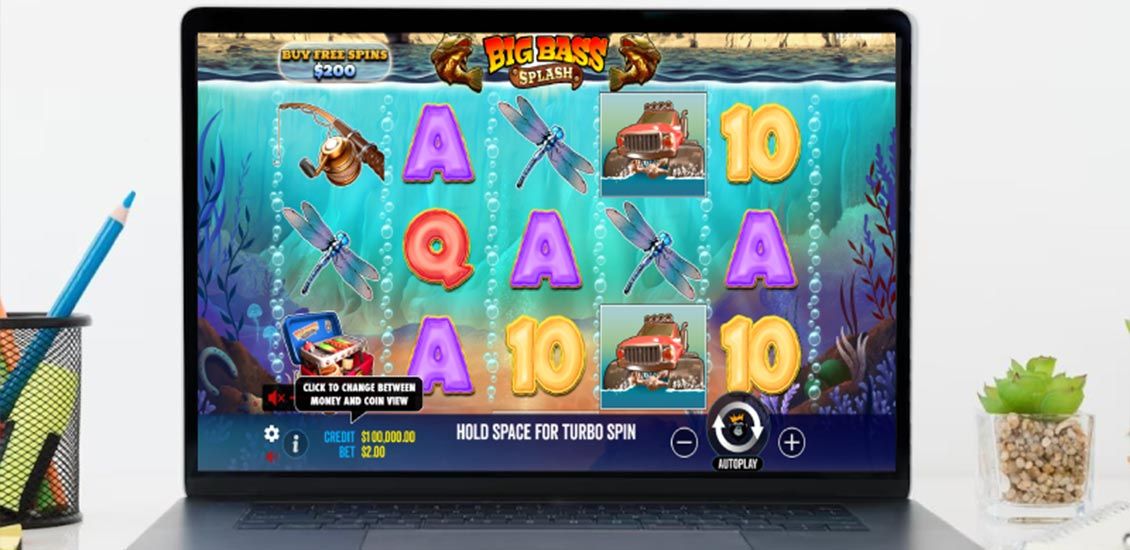 Slot Big Bass Splash na ekranie notebooka