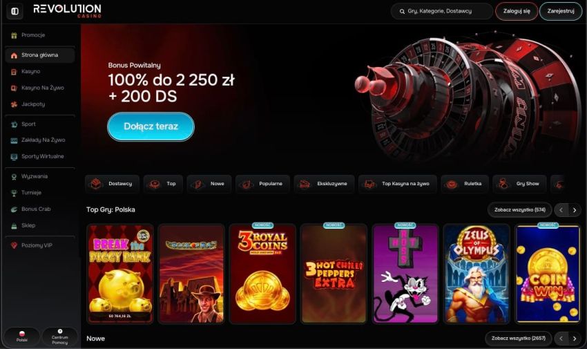 Strona gł&oacute;wna kasyna Revolution Casino