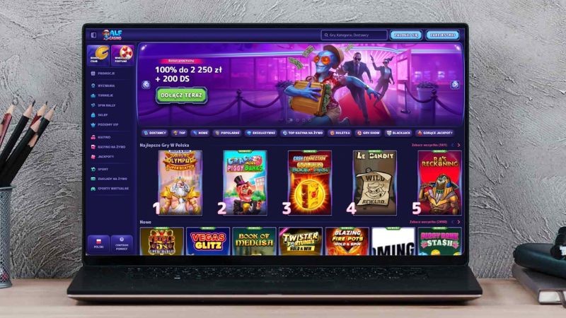 AlfCasino na ekranie laptopa